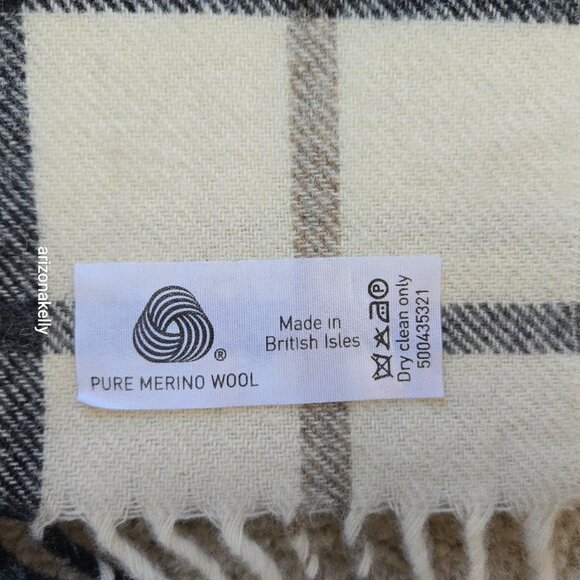 NWOT Bronte by Moon Merino Lambswool Plaid Scarf Cream, Brown & Tan - Picture 6 of 9